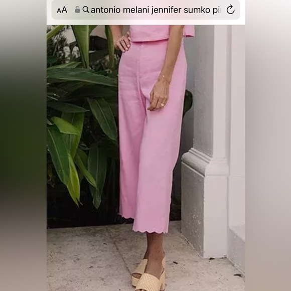 Antonio Melani Pink Linen Blend Cropped Pants Scalloped Hem Size 14 - Picture 7 of 7